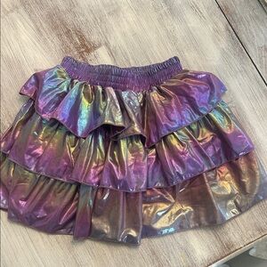 Girls Metallic Iridescent Purple Three Layered Ruffle Skirt